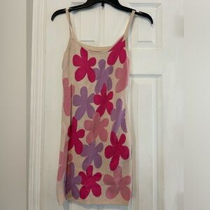 SHEIN Cream Knit Fabric Dress with Flower Pattern